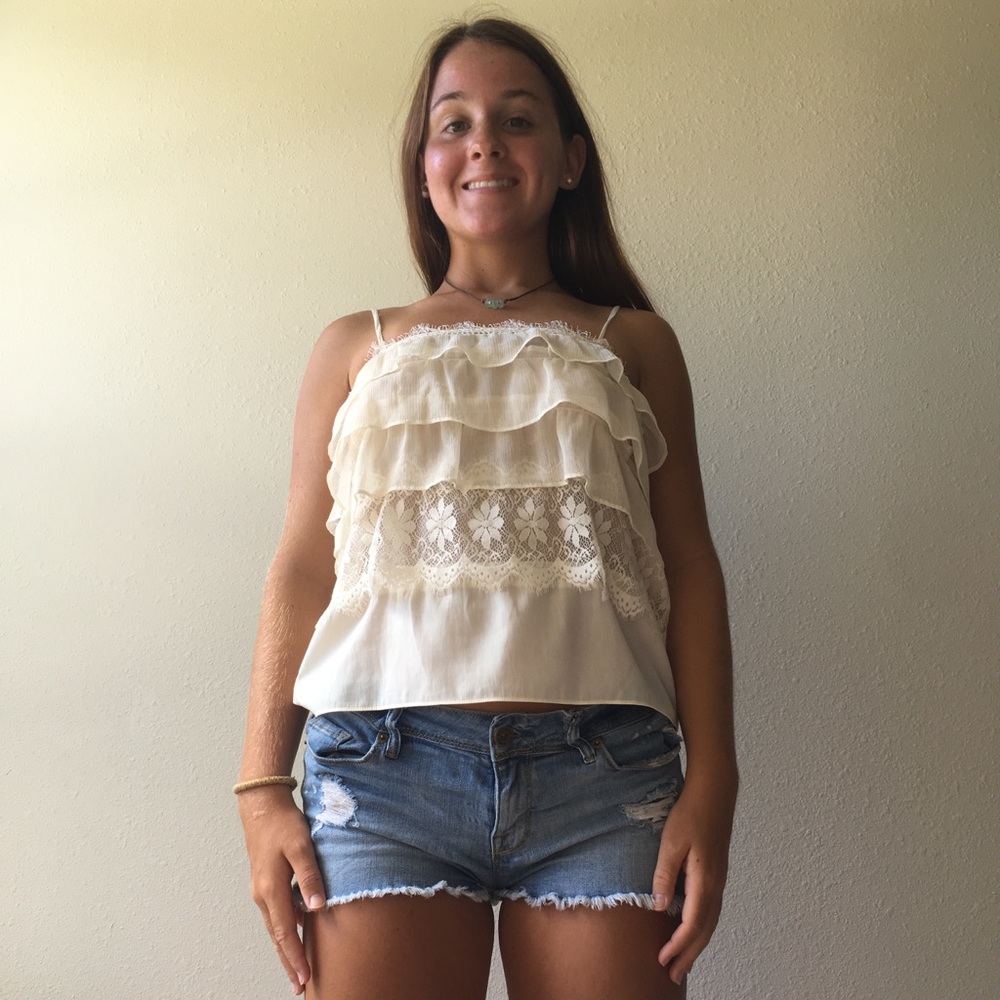 Frilly cute white tank top